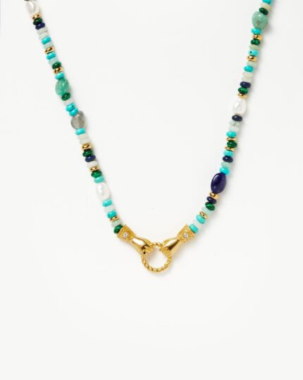 Harris Reed In Good Hands Beaded Gemstone Necklace | 18ct Gold Plated/Turquoise. Lapis & Pearl